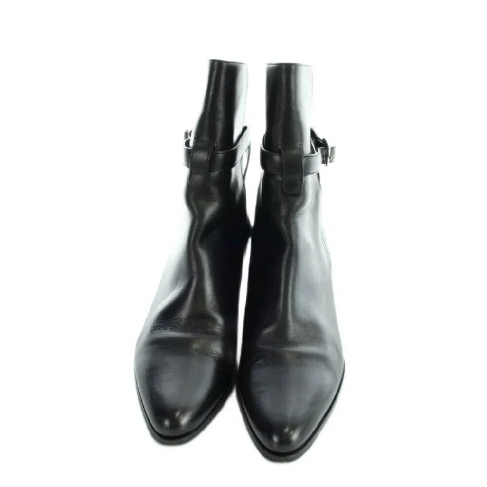 Celine Short Boots Leather Belt Pointed Toe Logo 36 Black - Picture 2 of 6